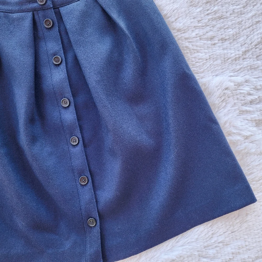J. Crew Navy‎ Pleated Button Front A-line Wool Skirt